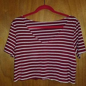 Red and white stripped T
